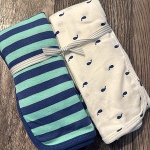 Carters set of 2 swaddle blankets 100% cotton blue white whale nautical new